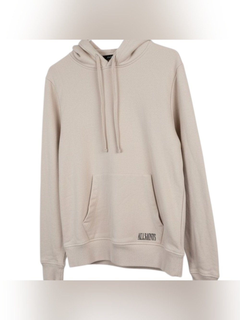 AllSaints Beige Logo Hoodie Pullover Sweatshirt Size Small Neutral Minimalist - Picture 2 of 6